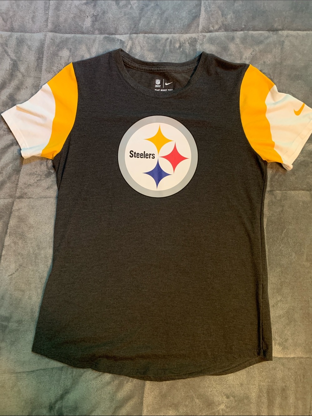 Nike Black Tee with Yellow & White Sleeves and Steelers Logo